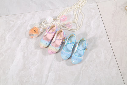 YUNICUS Girls High Heels Princess Shoes Students Children's Single Shoes Little Girl Performance Sequins Glitter Leather Shoes
