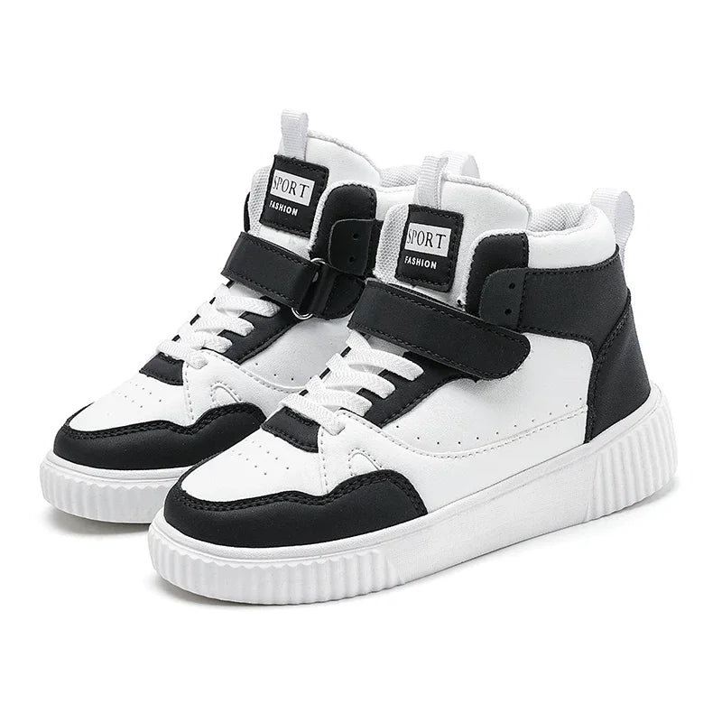 New High Top Childrens Boy Sneakers Outdoor Running Basketball Kids Sports Shoes Non-slip Luxury Pu Leather Boys Sports Shoes