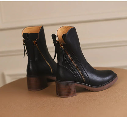 Women's Boots Spring and Autumn New Chelsea Boots Thick Heel Brown Short Leather Shoes for Women High Heels platform shoes