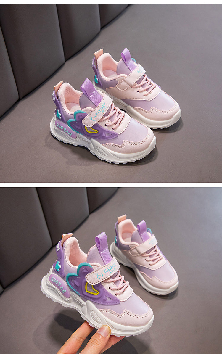 Children's Running Shoes Girls Sneakers Fashion Classic Hot Sale Kids School Casual Sports Shoes Anti-skid Pink with Love Heart