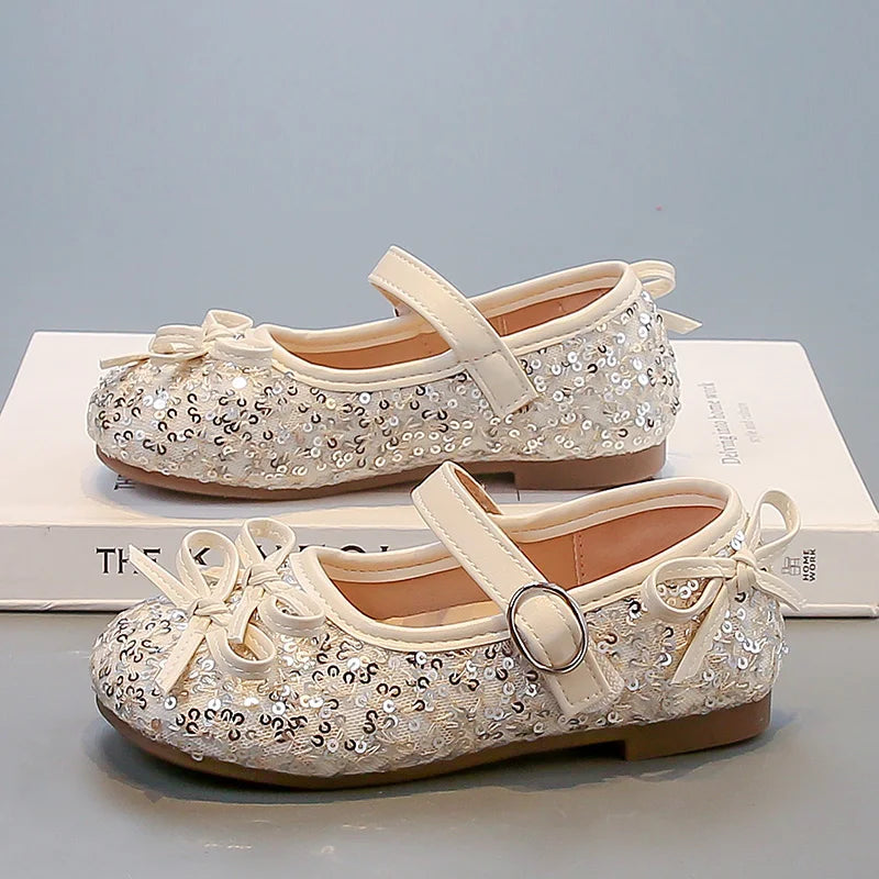 Girls' shoes Princess shoes for girls spring and autumn new models sequins soft sole leather shoes