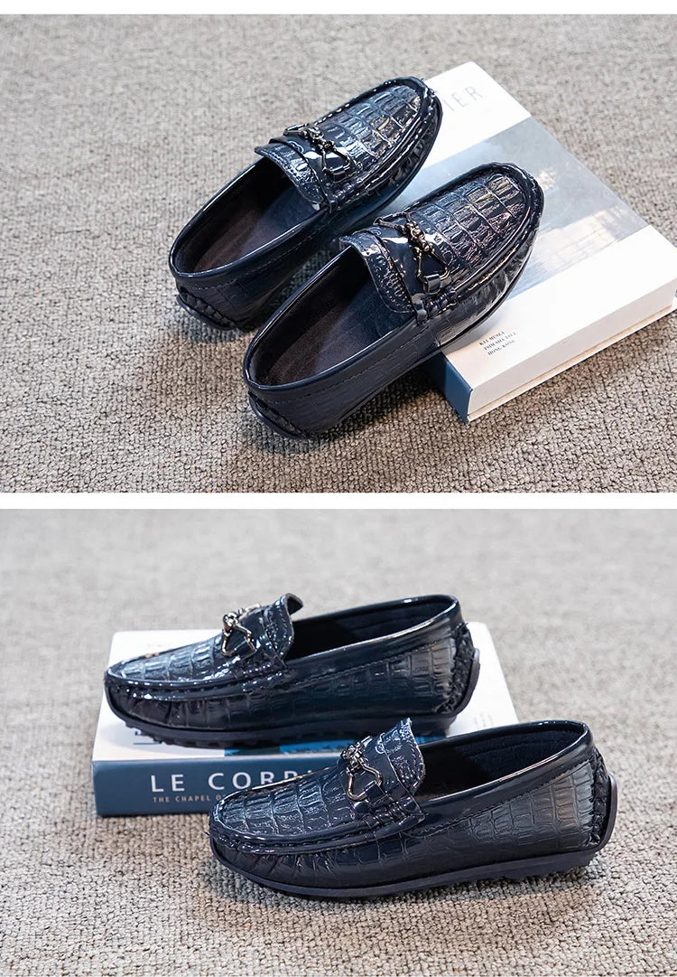 Children's Leather Shoe Boys Moccasins Non-slip Britain Style Round-toe Flat Shoes 2025 Autumn Fashion Casual Kids Loafers