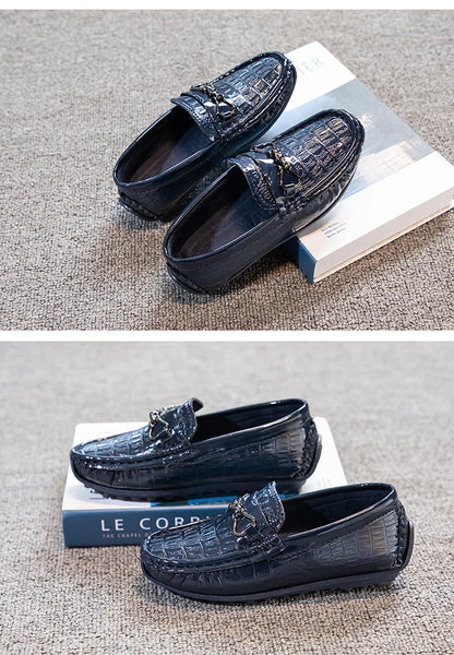 Children's Leather Shoe Boys Moccasins Non-slip Britain Style Round-toe Flat Shoes 2025 Autumn Fashion Casual Kids Loafers