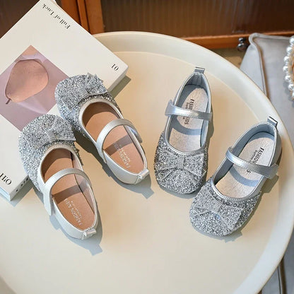 Children Princess Shoes Luxury Rhinestone Girls Bowknot Leather Shoes Spring Autumn Versatile Kids Fashion Causal Ballet Shoes