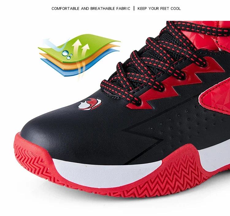 Boys Basketball Shoes High Quality Soft Top Thick Sole Non-slip Kids Sneakers Children Trainer Shoes Outdoor Boy Sport Basket