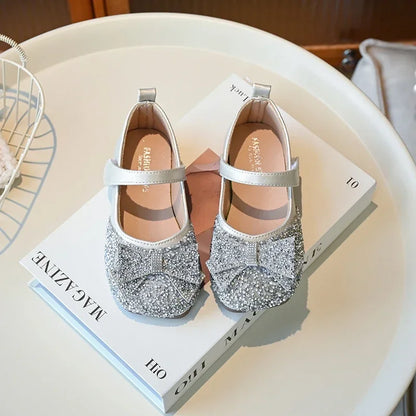 Children Princess Shoes Luxury Rhinestone Girls Bowknot Leather Shoes Spring Autumn Versatile Kids Fashion Causal Ballet Shoes
