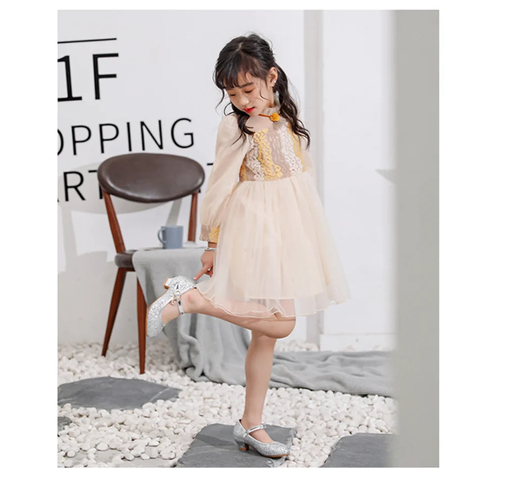 Fairy Girl High Heels Princess Shoes Halloween Cosplay Kids Shiny Sofia Cinderella Aurora Rapunzel Party Dress Up Leather Shoe