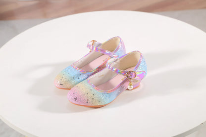 YUNICUS Girls High Heels Princess Shoes Students Children's Single Shoes Little Girl Performance Sequins Glitter Leather Shoes