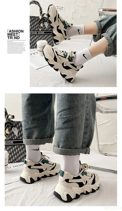 Ladies New fashion Shoes Thick soled comfortable Sneakers Trendy versatile leather shoe Casual breathable Women's shoes Mujer