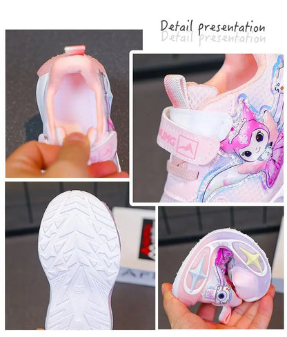 Sanrio Kuromi Girls Light Up Sneakers New Waterproof Leather Princess Running Casual Sports Shoes with Cotton Lined for Kids