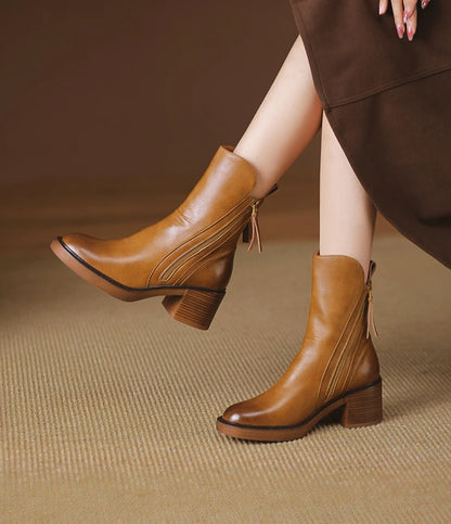 Women's Boots Spring and Autumn New Chelsea Boots Thick Heel Brown Short Leather Shoes for Women High Heels platform shoes