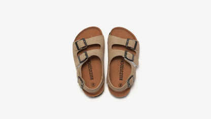 Boys Summer Soft Soled Cork Sandals Children One Line Herringbone Slippers Girl Beach Breathable Double Ring Buckle Casual Shoes