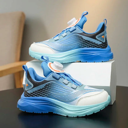 Kids Sport Sneakers Boys Girls Tennis Shoes Platform  Anti Slip Trainers with Rotary Buckle Design for Children Outdoor Wear