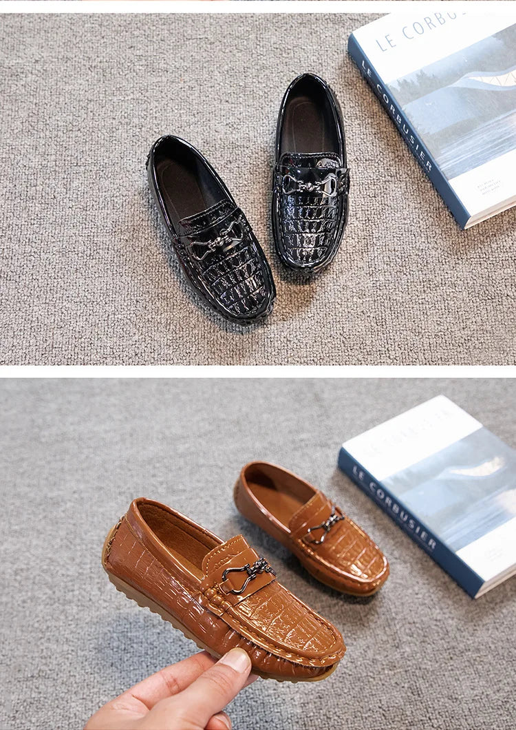 Children's Leather Shoe Boys Moccasins Non-slip Britain Style Round-toe Flat Shoes 2025 Autumn Fashion Casual Kids Loafers