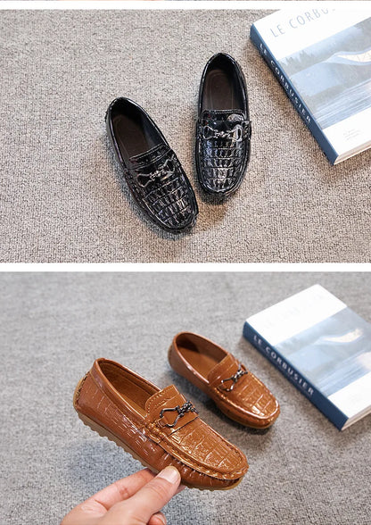 Children's Leather Shoe Boys Moccasins Non-slip Britain Style Round-toe Flat Shoes 2025 Autumn Fashion Casual Kids Loafers