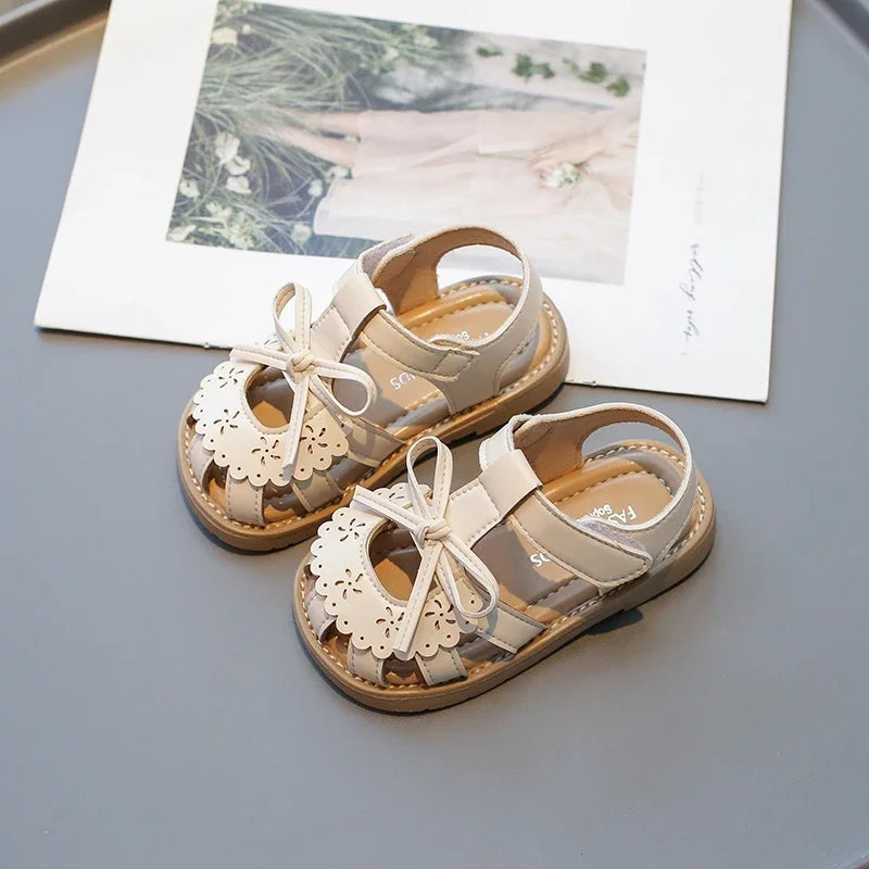 Summer Baby Girls Sandals Cut-Outs Lace Princess Shoes Children Sandals Anti Slip Soft Sole Toddler Kids Beach Shoes Size 21-30