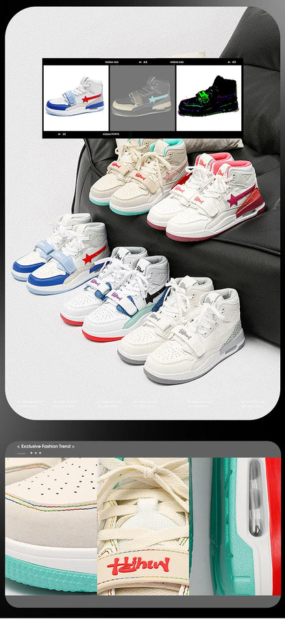 Mens Casual Sneakers High-tops Sneakers Trendy Boys Basketball Sports Tennis Shoes Outdoor Off-road Shoes Couple Sneakers