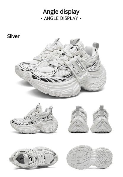 White Chunky Sneakers Women Summer Autumn Bling Rhinestones Shoes for Girls Thick Platform Footwear Size 36-44 Shoes for Men