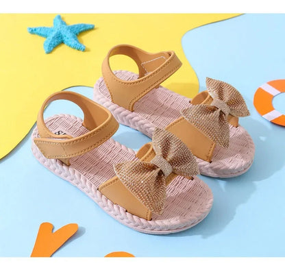Kids Shoes Summer Girls Sandals Bow Non-slip Soft Soled Versatile Solid Korean Children Sweet Princess Shoes Beach Sandals
