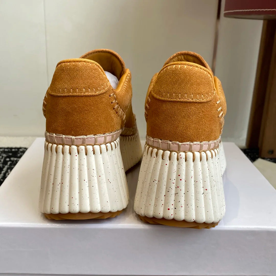 Hot-selling New Women's Sneakers Platform White Shoes Wedge-heeled Casual Shoes Luxury Design Cowhide Material Size 35-40