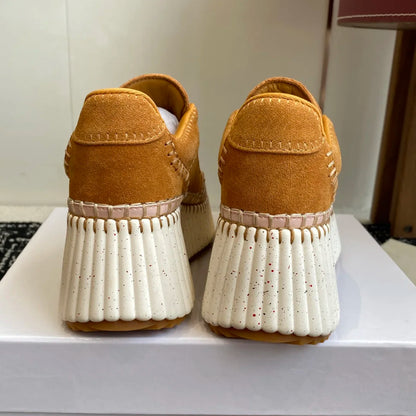 Hot-selling New Women's Sneakers Platform White Shoes Wedge-heeled Casual Shoes Luxury Design Cowhide Material Size 35-40
