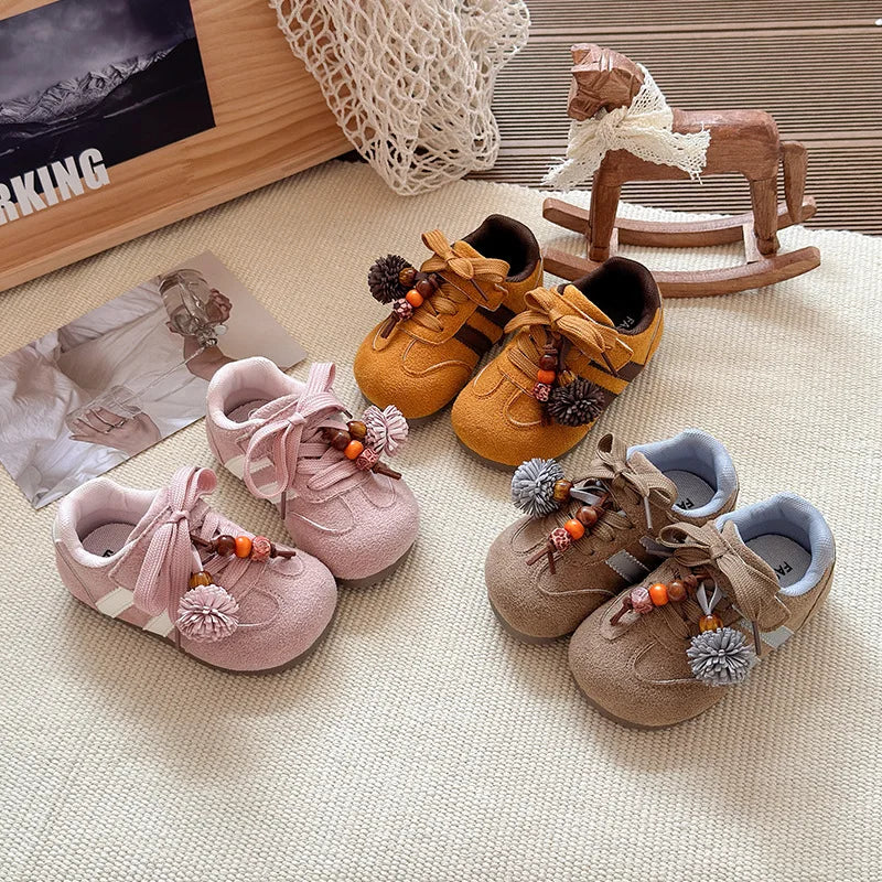 Girls Casual Sneakers Autumn New Toddler Flat Shoes Flower Children Retro Classic Fashion Non-slip Kids Running Sport Shoes