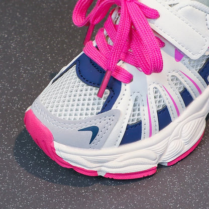 Girl's Color Block Mesh Breathable Chunky Shoes Comfy Non Slip Lace Up Durable Sneakers For Kid's Outdoor Activities