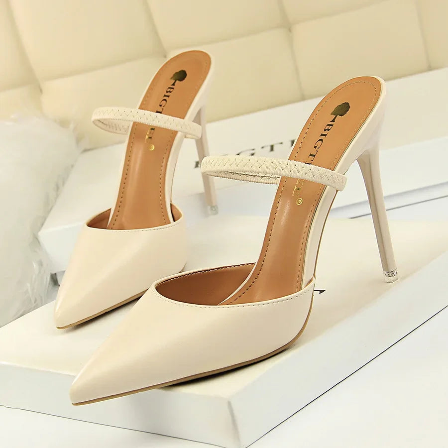 Women Shoes Pumps Pointed Toe Pointed Hollow Word Band 10.5CM Thin High Heels Boat Wedding Dress Office Party Shoes