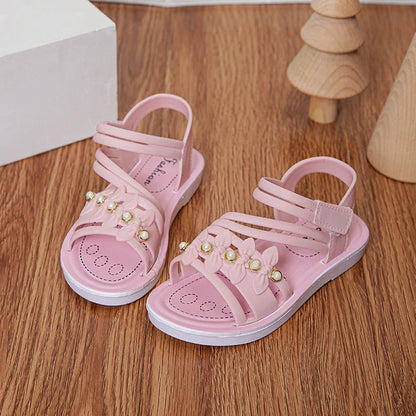 Chic Toddler Girls' Flower Adorned Open Toe Sandals - Comfy, Non-Slip Sole with Easy Hook and Loop Closure for Casual Wear