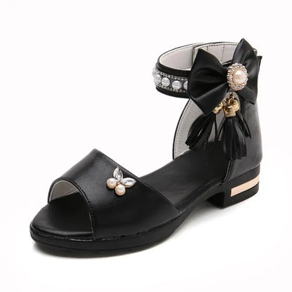 Kids Bow Sandals Children Girls Summer Cute Sandals Beach Sandals Princess Fashion High Heels Tassel School Shoes
