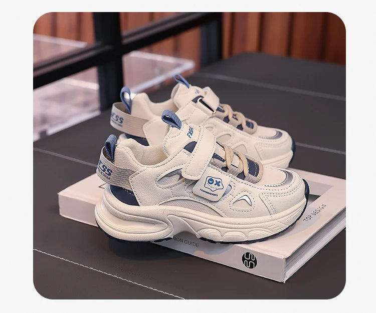 Boys Girls Sports Shoes Non-slip Trendy Students Sneakers Thick Soft Sole 2025 New Fashion Children Running Shoes Hook&loop