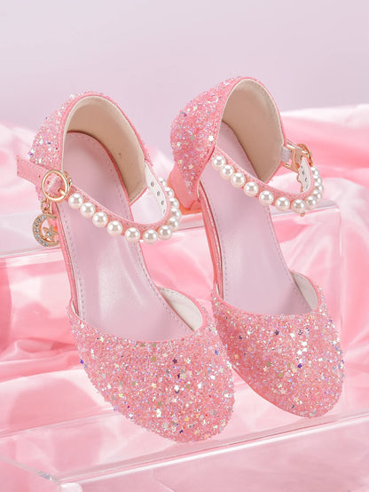 Girls' Princess Style High Heel Shoes With Shiny Star Pendant Decoration, Suitable For Dress And Birthday Party