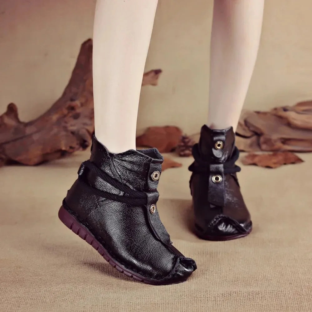 Women's Boots Autumn and Winter New Flat Soft Soled Short Boots National Style Vintage Womens Shoes Warm and Cotton Shoes