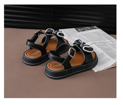 New Fashionable Girls Sandals Summer Bow Princess Sandals 3-14 Years Old Students Outside Wearing Versatile Velcro Sandals