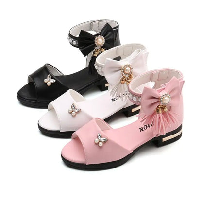 Kids Bow Sandals Children Girls Summer Cute Sandals Beach Sandals Princess Fashion High Heels Tassel School Shoes