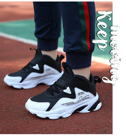 Boys Autumn Leather Sneakers Children Waterproof Wear-resistant Basketball Shoes Boys Color blocking Casual Soft soled Sneakers