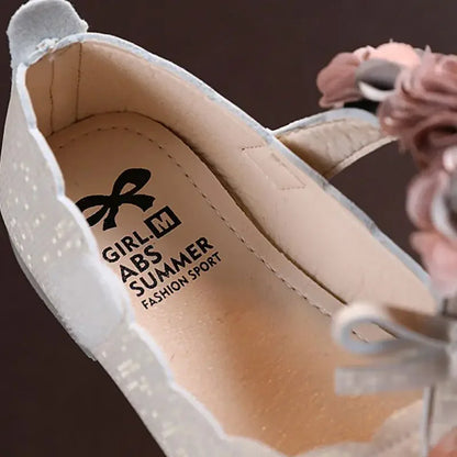 Children's Flats Lace Big Flower Princess Party Performance Shoes Big Student Girl Shoes for Kids Soft Sole Leather Flats
