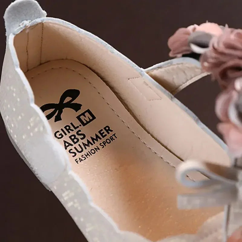 Children's Flats Lace Big Flower Princess Party Performance Shoes Big Student Girl Shoes for Kids Soft Sole Leather Flats
