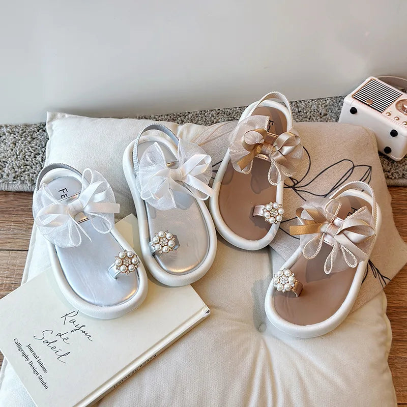 Girls' Elegant Sandals - Versatile & Stylish For Indoor/Outdoor, Beach-Ready Princess Shoes With Beaded Tassels, Breathable & Li