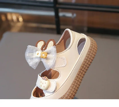 Kids Bow Summer Sweet Closed Toe Sandals Girls Princess Shoes Children Baby Kindergarten Non-slip Flats Shoes