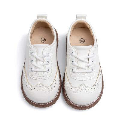 KIDSUN Children Retro Casual Leather Shoes Comfortable Breathable Rubber Soft Anti-Slip Flat Sole Lace Up Solid Color Flats Shoe