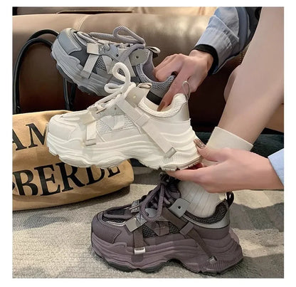 Women's Chunky Sneakers  Breathable Mesh Platform Sports Shoes Woman Fashion Lace Up Thick Sole Casual Shoes Mujer 2024