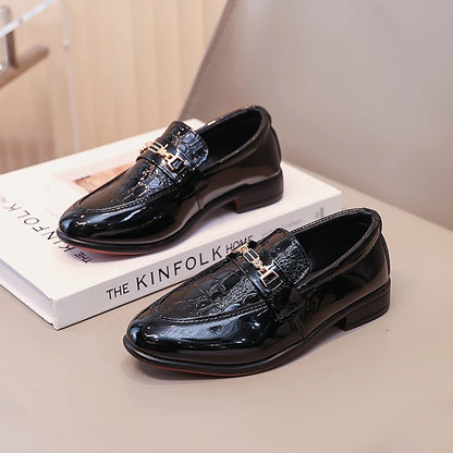 Boys Formal Shoes Black Classic Children Leather Shoes Point Toes Soft Bottom Spring Autumn Kids Flat Shoes British Style