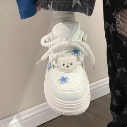 Women Kawaii Blue Platform Sneakers Korean White Shoes Spring Summer Vulcanize Cute Casual Footwear Skateboard Tennis Female