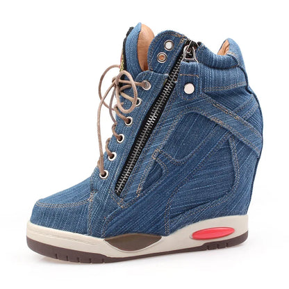 Womens Sneakers Shoes Fashion Platform Designer Thick Sole Casual Hoof Heels TPR Autumn Round Toe Solid High Increased Inte