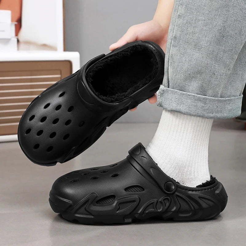 Winter Warm Home Slippers Men Waterproof Fur Clogs Slippers Garden Slippers Fuzzy Plush Slippers Bedroom Shoe For Indoor Outdoor