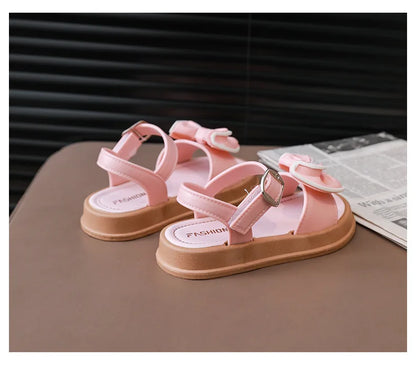 New Fashionable Girls Sandals Summer Bow Princess Sandals 3-14 Years Old Students Outside Wearing Versatile Velcro Sandals