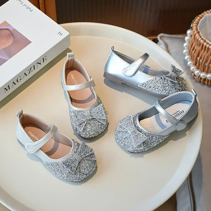 Children Princess Shoes Luxury Rhinestone Girls Bowknot Leather Shoes Spring Autumn Versatile Kids Fashion Causal Ballet Shoes
