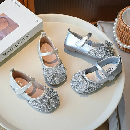Children Princess Shoes Luxury Rhinestone Girls Bowknot Leather Shoes Spring Autumn Versatile Kids Fashion Causal Ballet Shoes