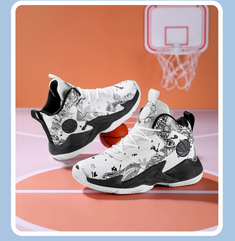 Fashion Basketball Shoes for Kids High-top Sneakers Children Casual Sports Shoes Ankle-protected Anti-slippery Gym Trainers Boys